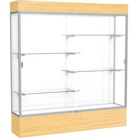 WADDELL DISPLAY CASE OF GHENT Reliant Lighted Display Case 72"W x 80"H x 16"D Light Oak Base White Back Satin Natural Frame 2176WB-SN-LV